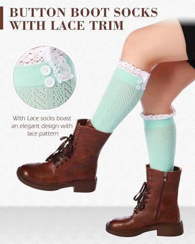 Image of Syhood Long Button Boot Socks with Lace