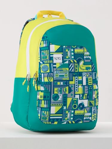 Image of Wildcraft Wiki 1 30L Laptop Backpack for Men & Women | Fits 15.6 inch Laptop | Padded Shoulder Straps, Multi Compartments, Anti-Theft Zippers | School & College Bag | Music Pattern Lime