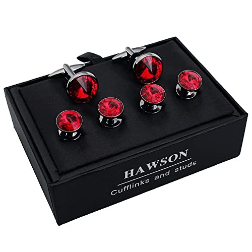 Hawson Cufflink And Studs Tuxedo Set Silver Color With Austrian Crystals In Jet Hematite, Dark Blue, Crystal Grey,Purple, Green (Light Siam) #TOP5