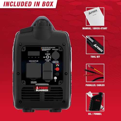 Image of A-iPower Quiet Inverter Generator, 2600W RV Ready, EPA & CARB Compliant CO Sensor, Portable Ultra-Light Weight For Backup Home Use, Tailgating & Camping (SUA2600i)