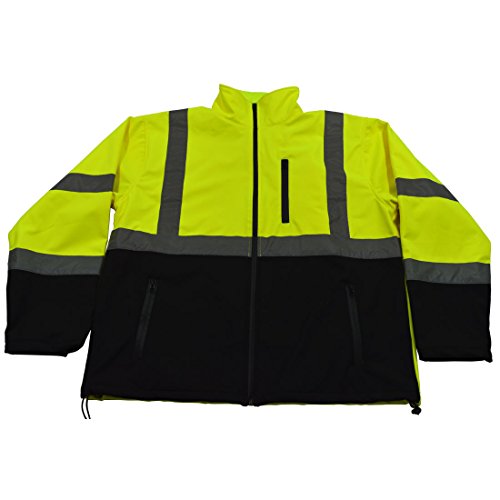 Petra Roc LBSFJ1-C3-L ANSI 107 Class 3 Water Resistant Softshell High Visibility Safety Jacket, Large, Lime/Black