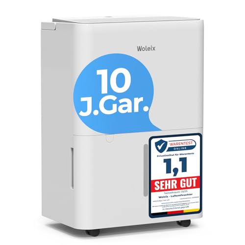 Woleix Luftentfeuchter elektrisch 12L Entfeuchter elektrisch für Keller Dehumidifier 35dB Raumentfeuchter elektrisch für Räume bis zu 122m/25m mit Filter und 1M Ablaufschlauch Timer 10 J. Gar.