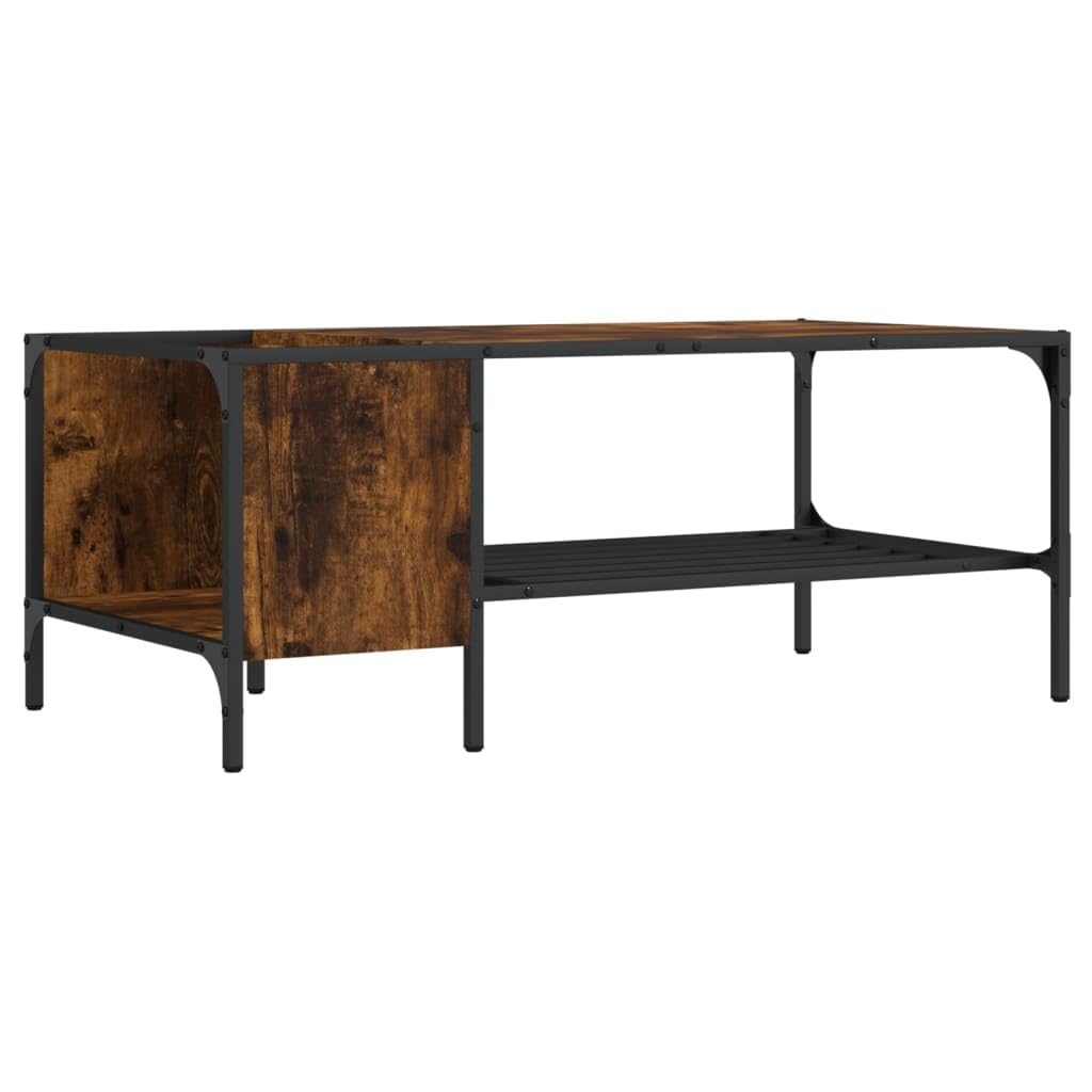Mesa de centro de roble ahumado, 100 x 51 x 40 cm, material de madera con marco de metal, mesa auxiliar moderna para salón, oficina o pasillo