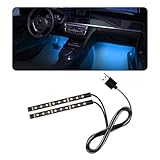 povtii Car LED Strip Light, 24 LED RGB Auto Under Dash Interior Atmosphere Lights, USB Vehicle Decorative Lamp Ambient Night Light Strip, Lighting Kit Car Accessories (Ice Blue)