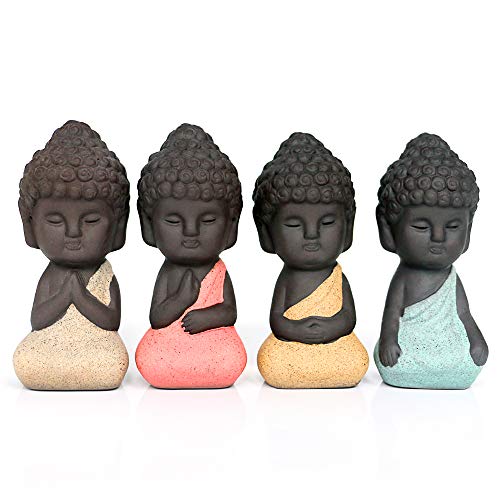 Set de 4 estatuas pequeñas de Buda de cerámica miniatura 5