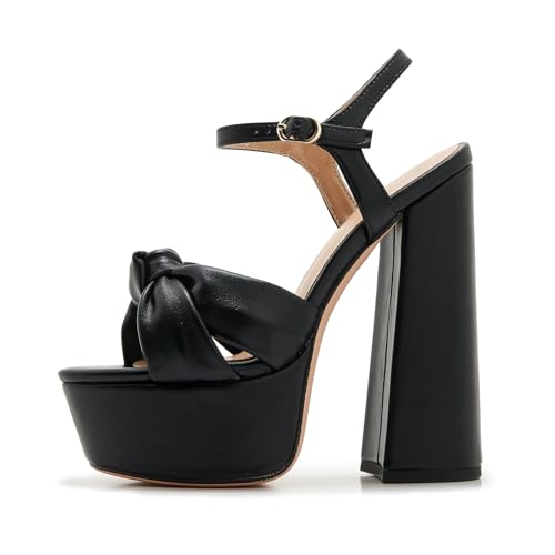 ZXHYZLZ Chunky Platform Heels For Women Open Toe 6-inch Heel Pointed Toe Ankle Sling Adjustable3