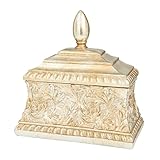 Deco 79 Polystone Floral Living Room Decorative Jars Embossed Decorative Container, Jar with Lid 10' x 6' x 11', Gold