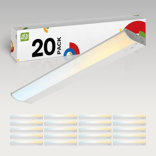 Image of ASD 20 Pack LED Under Cabinet Lighting, 24 inch 12W 822 LM, Dimmable Hardwired Under Cabinet Lights for Kitchen, 3000K /4000K /5000K, Under Counter Light Fixtures, ETL, White, Bullnose Design