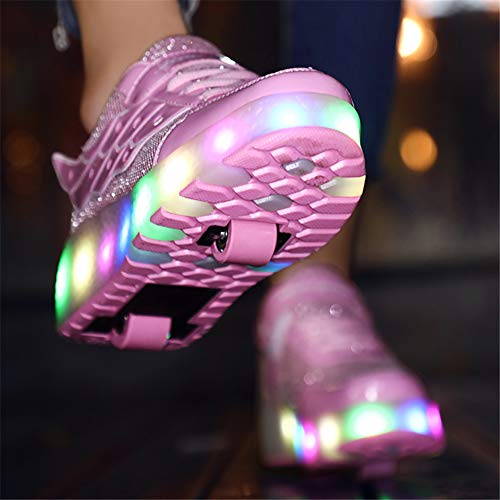 Lovelysi Unisex Jungen Mädchen LED Licht Skateboardschuhe mit Rollen Drucktaste Einstellbare,USB Wiederaufladbar,Inline Skates,Outdoor Sport Gymnastik Running Sneaker