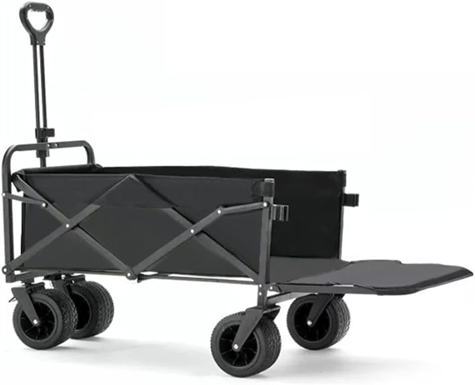 LANGWEI Collapsible Trailer, 200L Folding Camping Wagon Adjustable Larger Capacity, Adjustable Handle Beach Trolley Cart for Outdoor Camping Garden Beach,Black