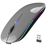 Wireless Bluetooth Mouse, Rechargeable, LED, Silent, Ultra-thin Design (Bluetooth 5.2 and 2.4GHz USB Receiver) | Portable Computer Mouse for Laptops, iPads, MacBooks and Apple Devices (Grey)