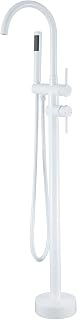 Floor Mounted Bathtub Faucet White, Freestanding Tub Faucet, Bathtub Faucet with Hand Shower, 360° Swivel Spout, Modern Bath Shower Mixer Faucet