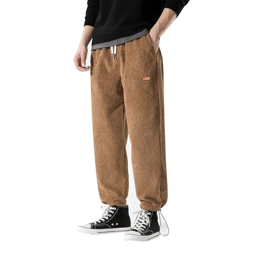 Voylansi Pantalones de pana para hombre, pantalones de ajuste holgado, cómodos y ligeros, pantalones de tela ajustable con cordón ajustable con bolsillo, pantalones rectos para verano, uso en