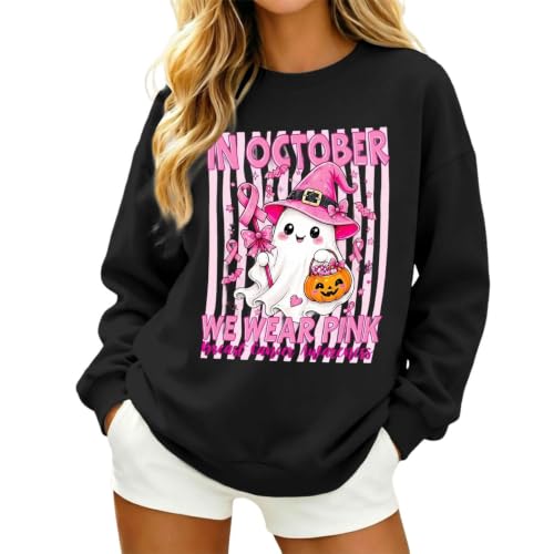 Womens Sweatshirt in October We Wear Pink Tops Pink Ribbon Breast Cancer Awareness Pullover Halloween Sweatshirts - image 1
