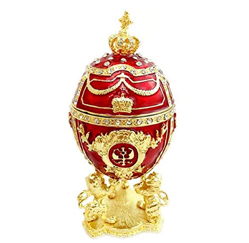 Cuzit Boîte à bijoux en forme d'œuf de Fabergé rouge avec trois lions et une couronne en émail - Cadeau unique pour la décoration de la maison Cover