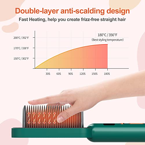 Hair Straightener Brush - Ionic Hair Straightener Comb With 3 Temperature Settings & Led Screen, 30S Fast Heating & Anti-Scald, Professional Women's Hairstyle Tools #TOP2
