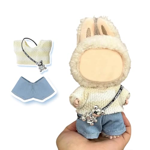 17cm Doll Clothes(NO Doll) Cute Dolls Outfit Accessories with Sweater + Denim Jeans + Pants Small Kawaii Clothes Set for Dolls(Style 4)