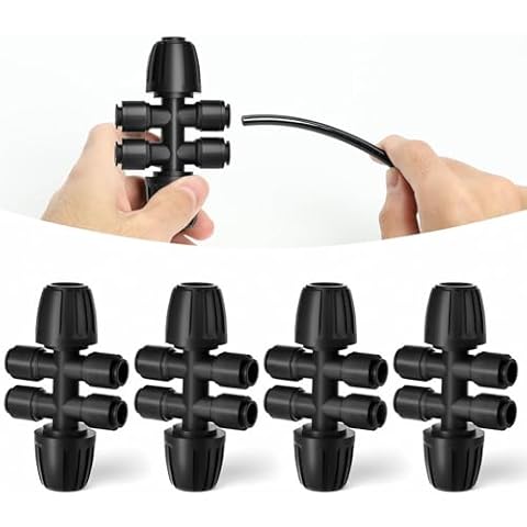 4 Packs 1/2''to 1/4''Barbed Tee Quick Connector,Drip Irrigation Fittings for 4-Way Connector Cover