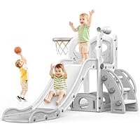 Naxudcoo Kids Slide, Large Toddler Slide With Basketball Hoop, Slides For Toddlers Age 1-3 Toddler Climber Slides Playset With Storage Space, Indoor Outdoor Toy For Toddlers 1-3 Years