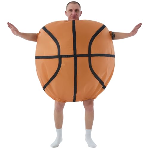 JOYJMS Inflatable Basketball Costume for Adult Blow Up Basketball Bodysuit for Men Women Halloween Costumes Ideal for Christmas Carnival Mardi Gras Cosplay and Themed Parties One Size 150190 cm