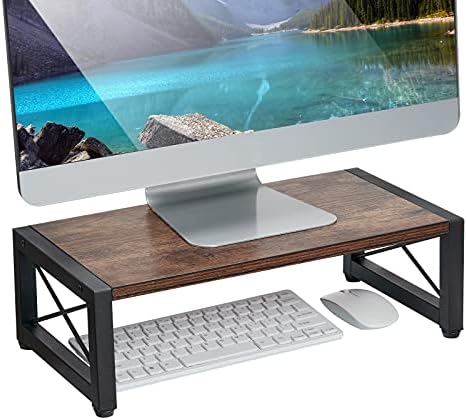 Giikin Vintage Wood Monitor Stand Riser, 17.7 Inch Desktop Shelf Storage Organizer, Ergonomic Desk & Tabletop Organizer for Laptop, Computer, MacBook, Notebook, PC(Dark Brown)