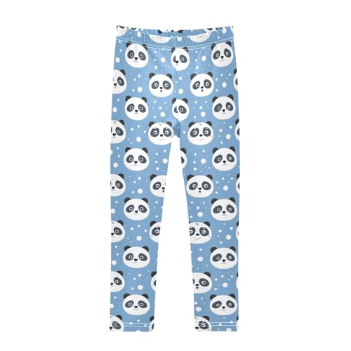 Cartoon Blue Panda Girls Leggings Soft Comfortable Athletic Leggings Dancing Pants for 4-10 Years