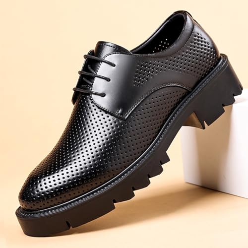Men's Fashion Breathable Hollow Polishing Patent Leather Chunky Platform Oxford Low Heels Comfortable Business Formal Shoes3