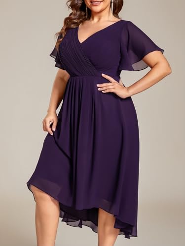 Ever-Pretty Plus Women‘s Short Sleeves V Neck A Line Chiffon Knee Length Plus Size Cocktail Dress for Curvy Women4