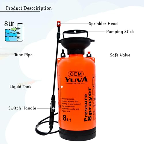Image of OEM Manual Multipurpose Garden Sprayer 8L - Heavy-Duty Manual Pump for Pesticides, Herbicides, and Fertilizers | Robust Plastic Body | Ready to Use | Hand Held Model | Good Pressure