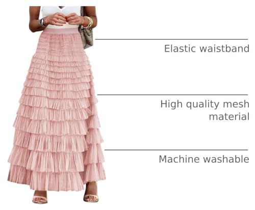 Image of Flygo Women Long Maxi Tiered Tulle Skirts A Line Ruffle Layered Fairy Skirt