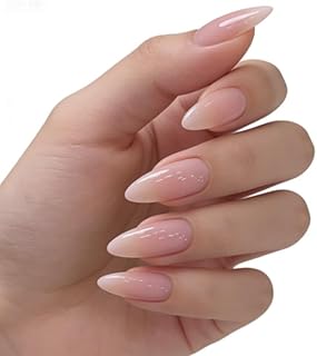 24 Stück Press On Nails Almond, Nude Pink Almond Nägel Zum Aufkleben, Pure Coral Press On Nails, Nagelfolie, Einfarbig Jelly-Gel-Glanz Nägel Zum Aufkleben, Für Fingerkunst Enthusiast