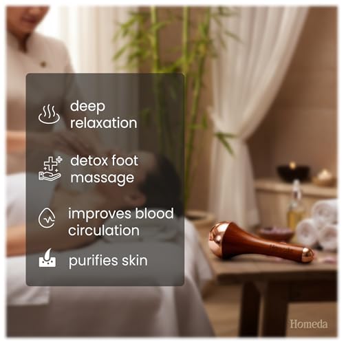 Image of Kansa Wand for Foot Massage with Teak Wooden Handle for Pain Relief | Kasa Kasya Vati for Face |Kansa Vati | Kashyachi Swakansa Vati for Body Wellness, Detox & Relaxation (Dual Bronze Cup)