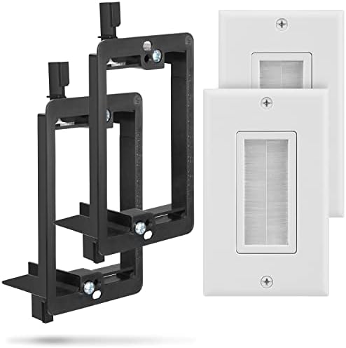 Fosmon (2 Pairs) Single Gang Wall Plate, Brush Style Opening Passthrough Cable Plate with Low Voltage Mounting Bracket