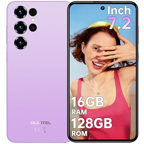 OUKITEL C68 Teléfono Inteligente, Cámara 64MP+8MP Android 15 Moviles, 16GB+128GB/TF 1TB, Batería 6000mAh Smartphones, 7.2' HD+ 120Hz Pantalla, 4G Dual SIM/Face ID/Fingerprint/GPS/Altavoz 95 dB, Morado