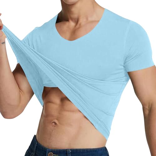 Mens Breathable Shirts Elastic Short Sleeve Quick Dry Tees Wrinkle Free V Neck Sport Workout Performance Tshirt Stretch Tops