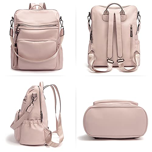 Image of Backpack Purse for Women Fashion Leather Designer Travel Large Ladies Shoulder Bags with Tassel Pink
