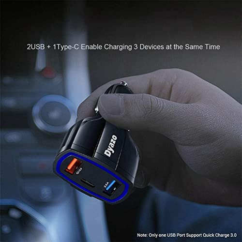 Image of Dyazo 3 Port 36 W Fast USB Car Charger Qc Charging Compatible for Qualcomm 3.0 iPhone 11 /12 / Max /Mini, Samsung Galaxy, Pixel, Vivo, Oppo, Mi & All Mobile Phone (Black)