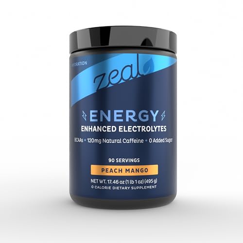 Zeal Naturals Pre-Workout Electrolyte + Energy Powder Drink Mix (90 Servings | Peach Mango)