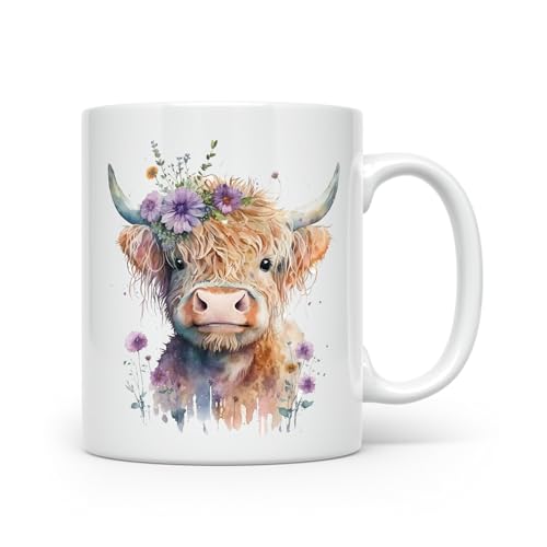 Anonymous Gifting Highland Cow Watercolour Print Mug - Beautiful Glossy Printed Mug Cow 6