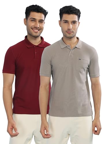 Image of Force NXT Polo Neck T-Shirt for Men Pack of 2 | Regular Fit T-Shirt for Men | Premium Super Combed Rich Cotton Polo Shirt | Men's Ultra Soft Half Sleeve T-Shirt