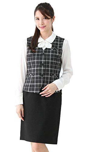 [アッドルージュ] 事務服 ベストスーツ タイトスカート 上下 2点セット セットアップ 洗える 制服 オフィス 仕事着 ユニフォーム イージーケア 【j5080】 13ABR F：ウィンドペン（黒）