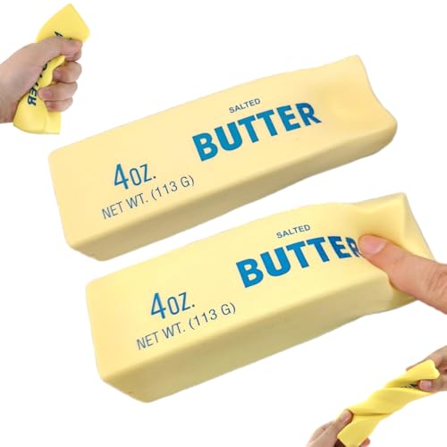 Butter Stick Stressabbau Spielzeug Weiche Neuheit Squeeze Spielzeug Gefälschte Butter Squishy Streich für Angstlinderung Sensorisches Spaß Geschenk für Büro Erwachsene (2 Stück)