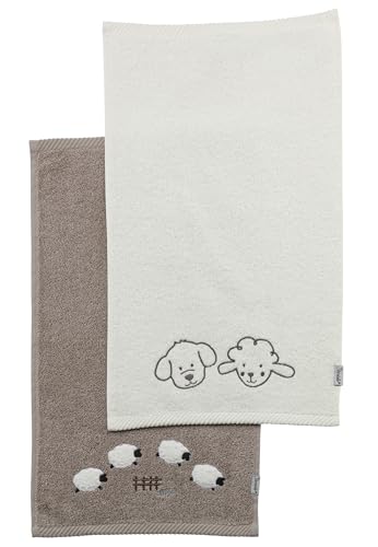 Sterntaler Kinderhandtuch 2er Pack Bauernhof - Handtücher Set aus saugfähiger Baumwolle angenehm auf der Haut - Kinder Handtücher mit schönen Webkanten und Applikation, Sandfarben