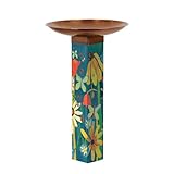 Studio M Art Pole Bird Bath, PVC Weather Resistant Pole with Copper Bowl 31.5 Inches Tall Outdoor Decoration for Gardens, Patios, Yards, Landscaping and Birding Accessories, Earth Laughs in Flowers