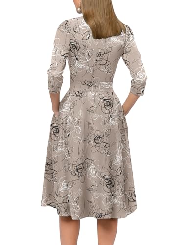 Image of Simple Flavor Women's Floral Vintage Dress Elegant Midi Evening Dress 3 /4 Sleeves