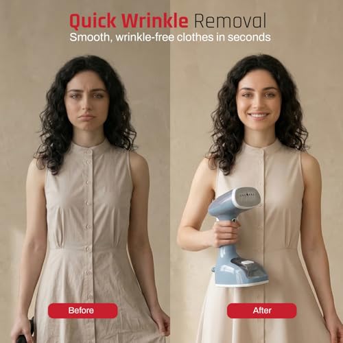 Image of Domestica Steamx Steam Iron Handheld for Clothes | 30 sec Fast Heat-Up, Steam Lock | Anti Leak, Foldable Design | 25 g /min High Steam | Vertical & Horizontal Steaming | 180 ml Tank | All Fabrics