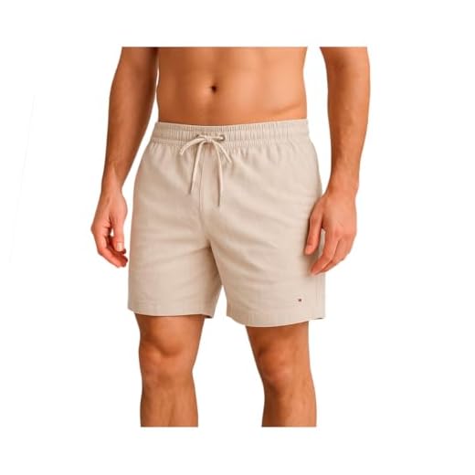 Bermuda Shorts Masculina Sandrini Linho Casual Elástico (BR, Alfa, XG, Regular, Regular, Bege)
