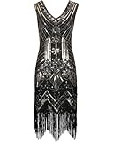  Ro Rox 1920er Abendkleid Kleid Flapper Lang Sommerkleid Vintage Gloria Cocktailkleid Damen Great Gatsby Retro, Schwarz & Gold, XL