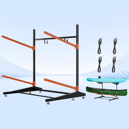 Image of Freestanding Kayak Storage Rack, 2-Tier Heavy Duty Outdoor Canoe Stand for Garage & Dock, Holds 220 lbs, Rust-Proof 304 Stainless Steel Hardware (Orange)