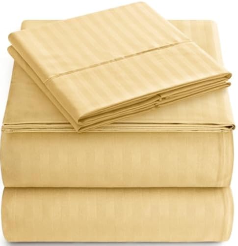 Juego de sábanas a rayas Twin Italian Prestige Collection - Juego de ropa de cama de 3 piezas de microfibra suave de lujo - antiarrugas, antimanchas, resistente a la decoloración, oro amarillo